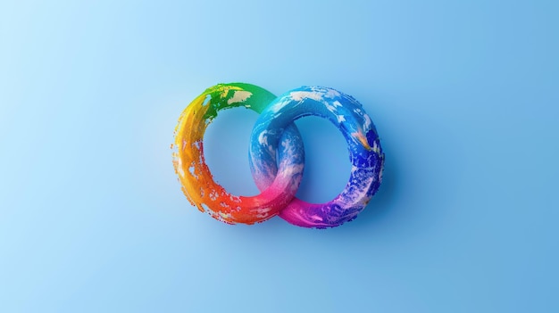 Foto signo de infinito de arco iris creativo en un fondo azul