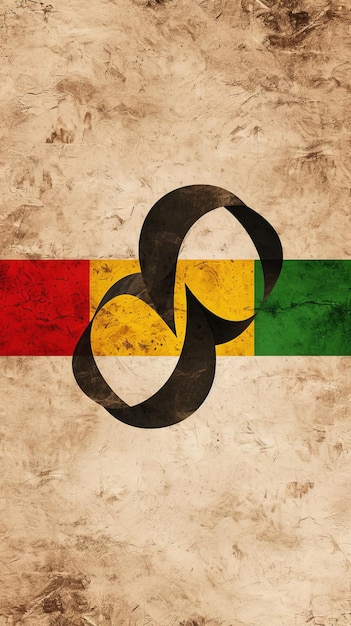 Signo de infinito minimalista en los colores de la bandera rastafari contra una textura de papel beige