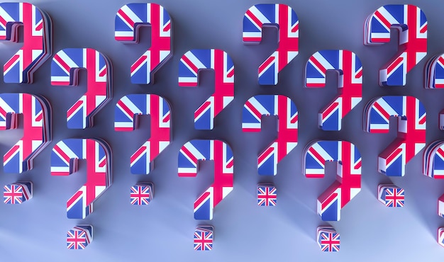 Signo de interrogación 3d y bandera británica.