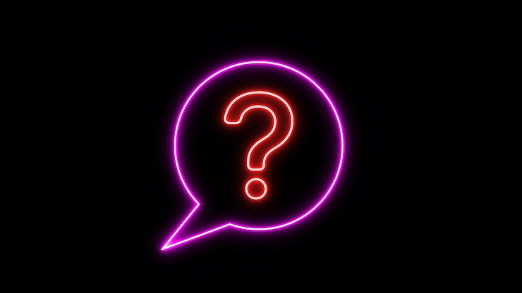 Foto signo de interrogación de neón dentro de una burbuja de habla sobre un fondo negro