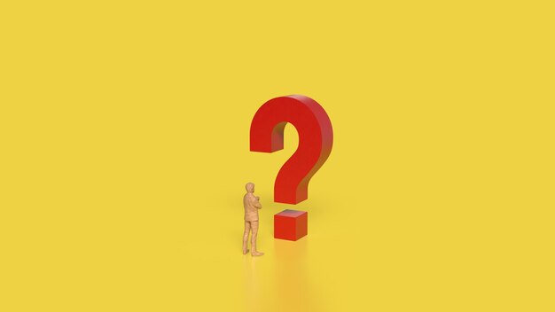 El signo de interrogación rojo en el fondo amarillo Renderización 3D