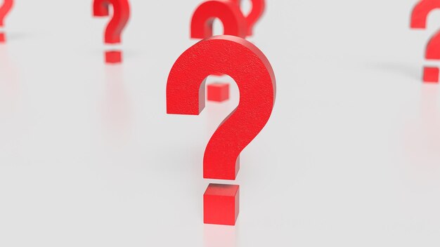 El signo de interrogación rojo en fondo blanco renderización 3D