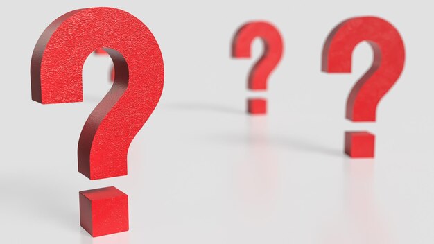 El signo de interrogación rojo en fondo blanco renderización 3D