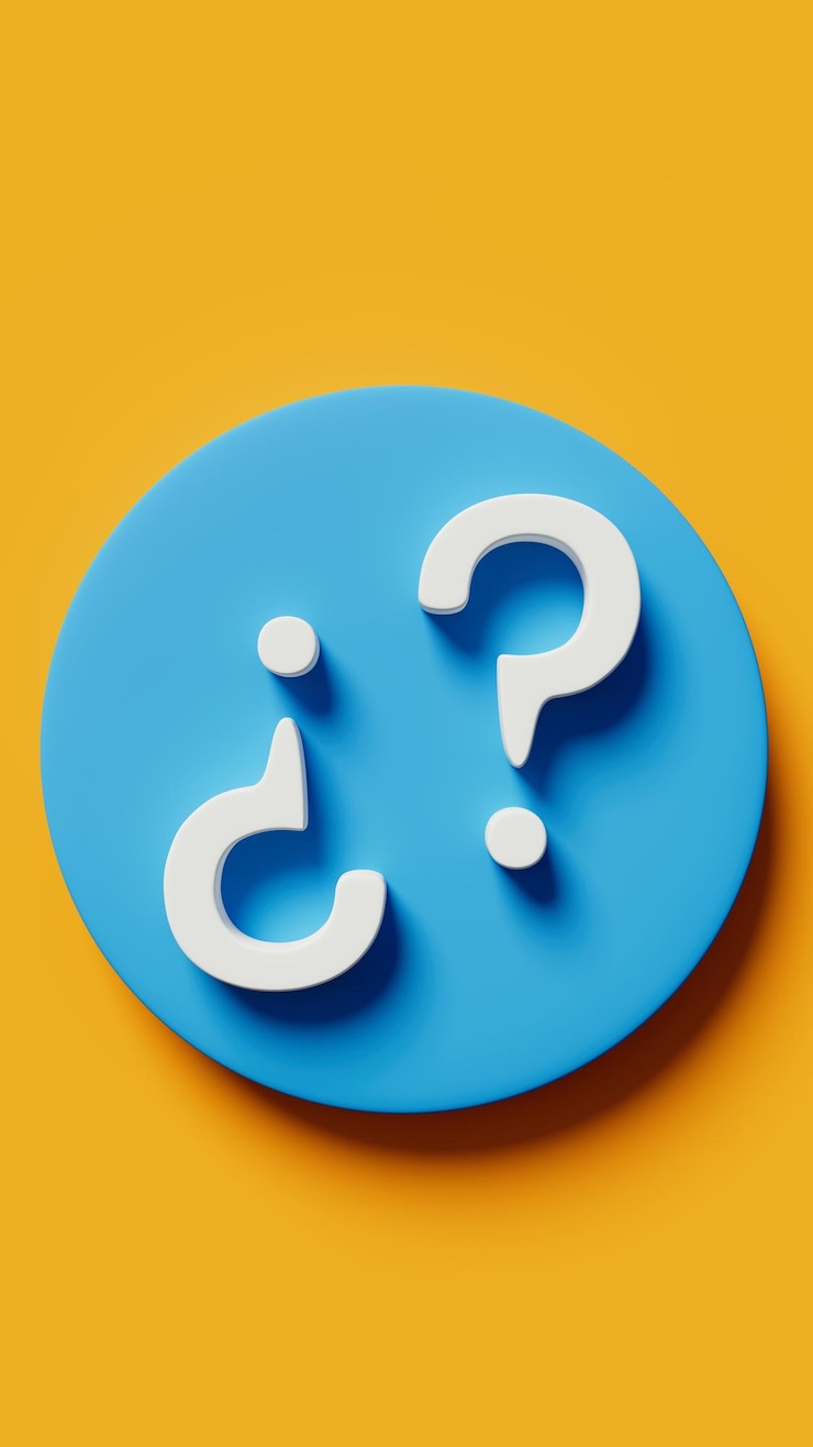 Foto signo de interrogación sobre base azul y fondo naranja concepto de representación 3d de duda o pregunta
