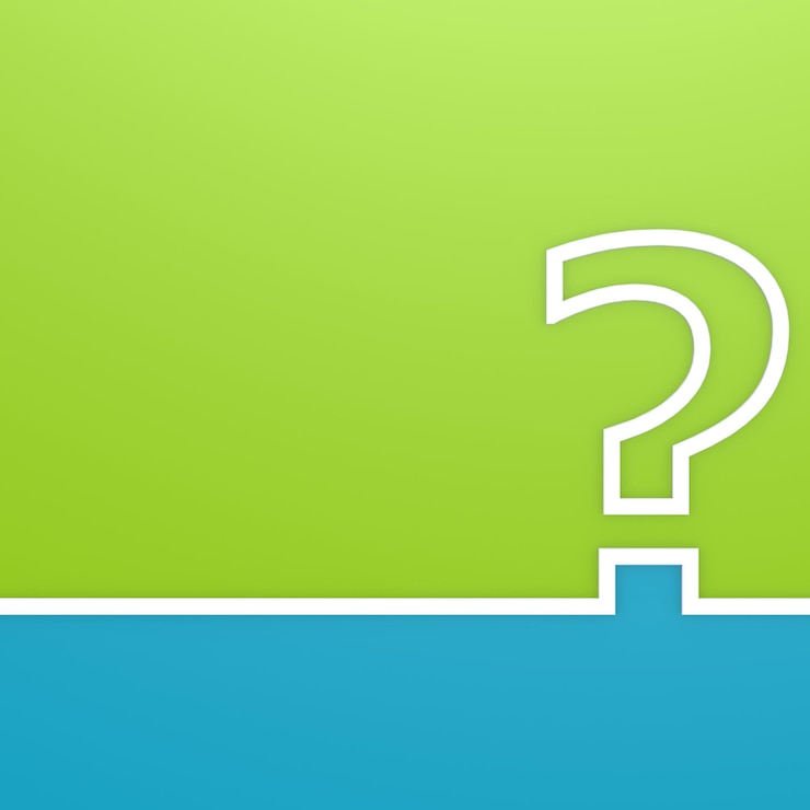 Foto signo de interrogación sobre fondo verde y azul.
