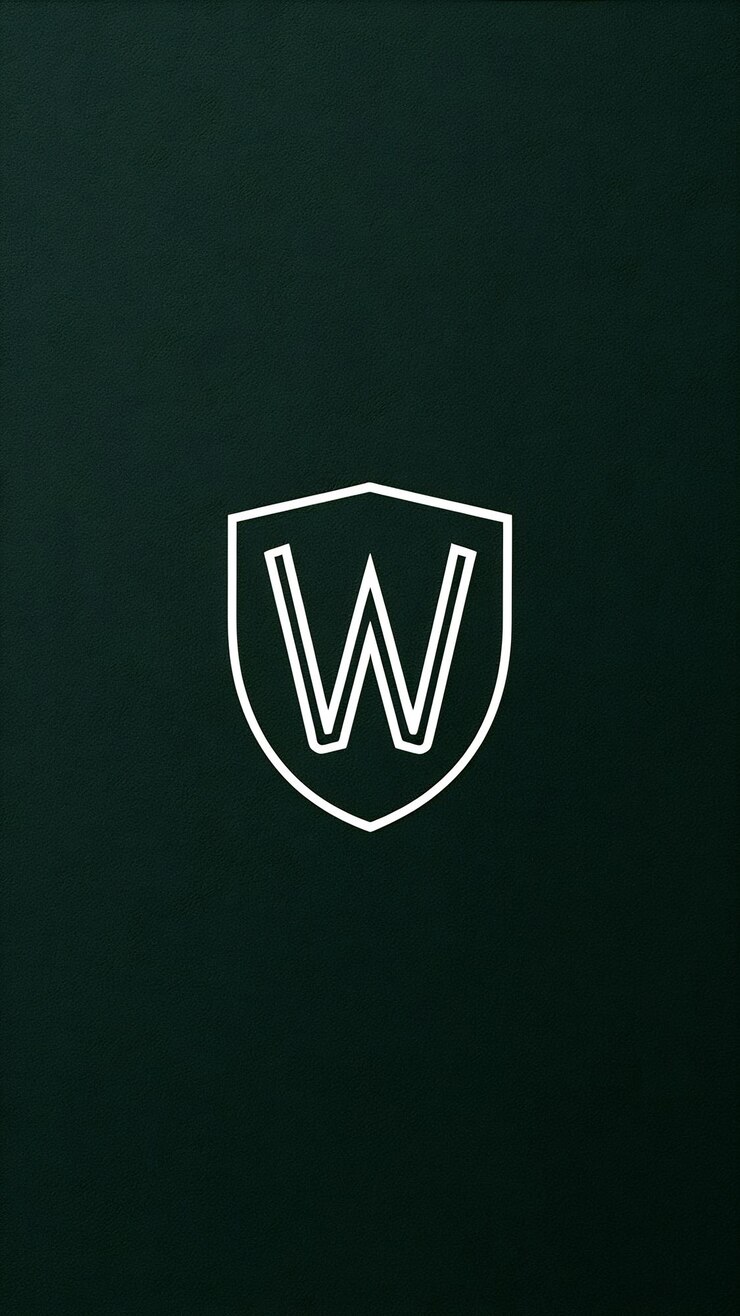 Foto signo de logotipo de escudo de icona lineal de letra w limpia con diseño vectorial de tarjeta de visita de marca