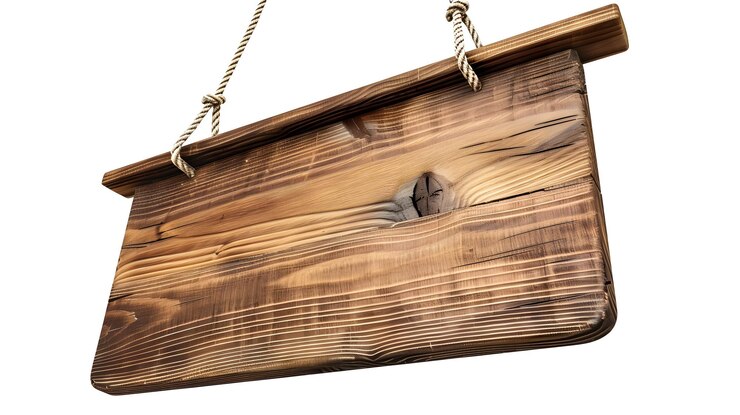 Foto signo de madera colgante en blanco en estilo de libro de cuentos rústico vintage sobre un fondo blanco sencillo