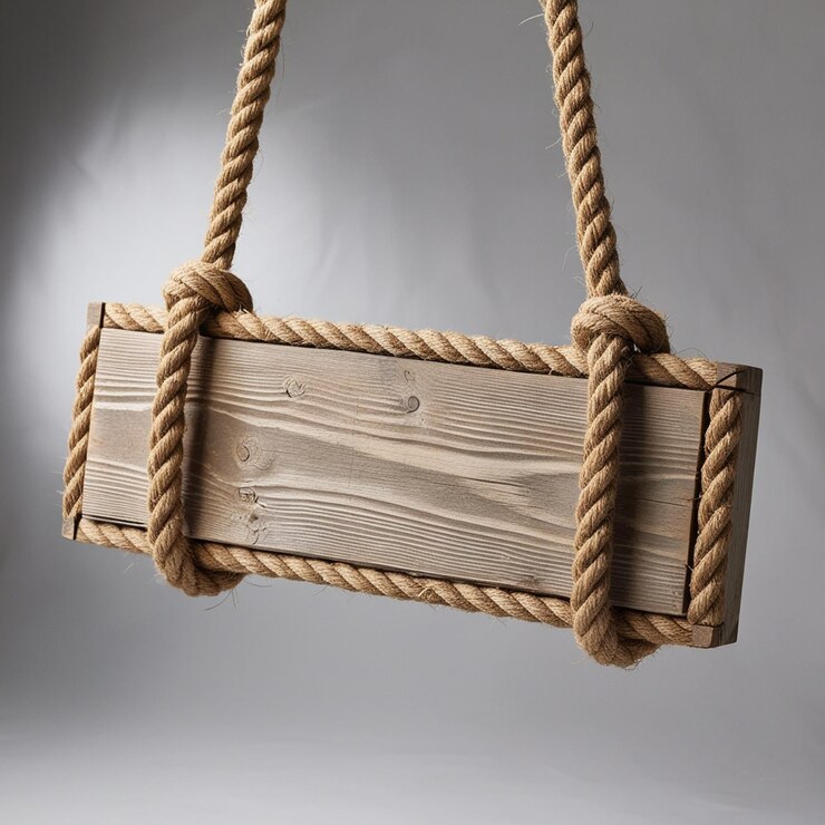 Foto signo de madera con cuerdas aislado sobre un fondo transparente con textura rústica y diseño detallado