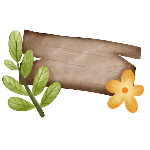 Signo de madera con hoja y una sola flor