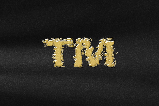 Signo de marca comercial, identidad legal, símbolo TM, oro abstracto con fondo negro