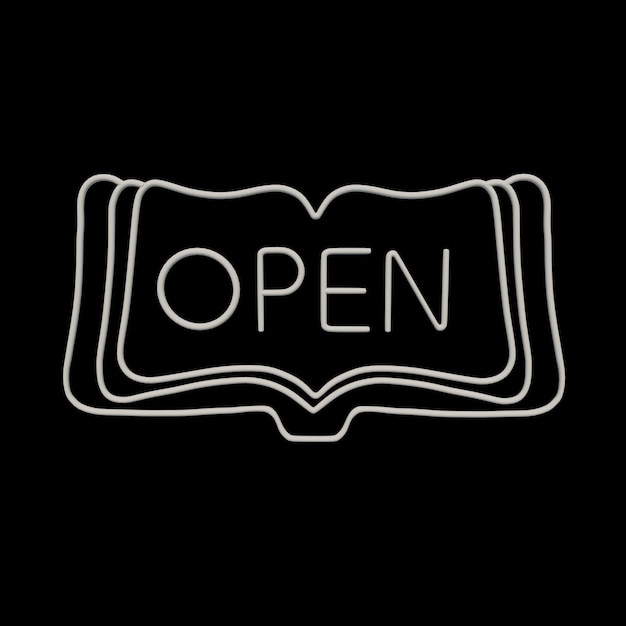 Signo de neón abierto en una silueta de libro