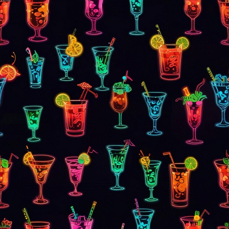 Signo de neón de cóctel tropical Diseño de verano y vacaciones Luminoso de neón nocturno de color luz de cartel