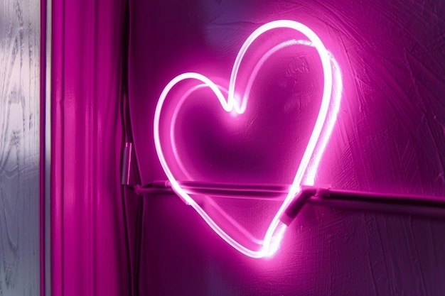 Signo de neón de corazón brillante signo de corazón de neón retro en fondo púrpura IA generativa