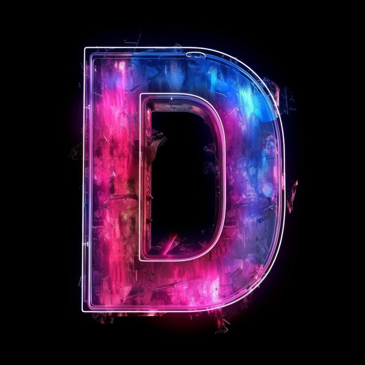 Foto signo de neón de la letra d sobre fondo oscuro