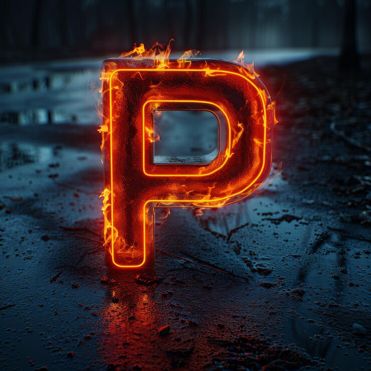 Foto signo de neón de la letra p sobre fondo oscuro