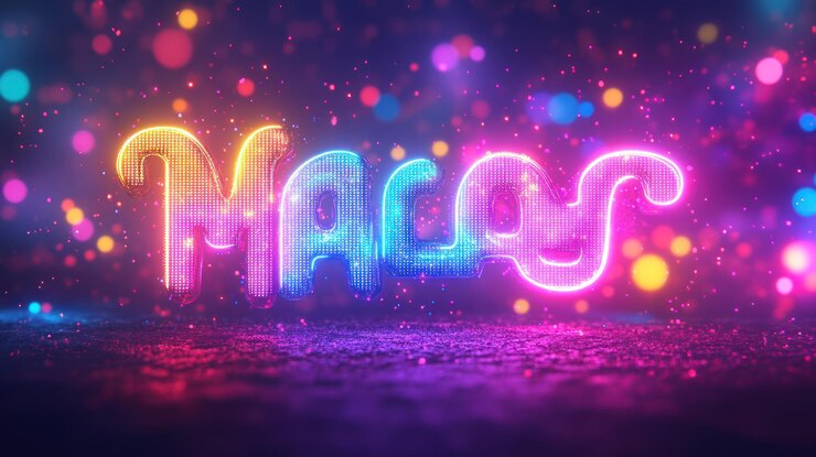 Foto signo de neón "magicquot" con bokeh brillante y fondo oscuro promocional del evento