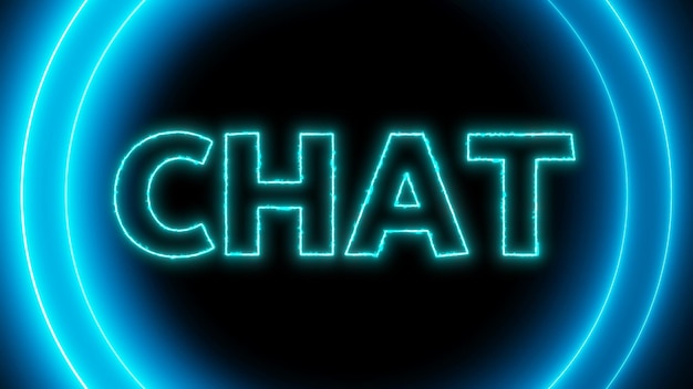 Signo de neón con la palabra chat línea de círculo brillante en un fondo oscuro
