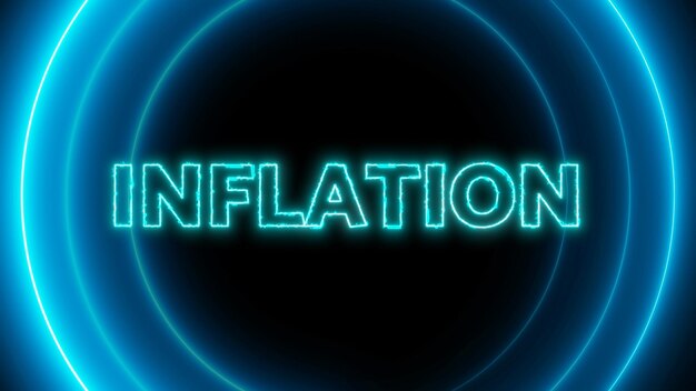 Signo de neón con las palabras inflación brillando en azul sobre un fondo oscuro