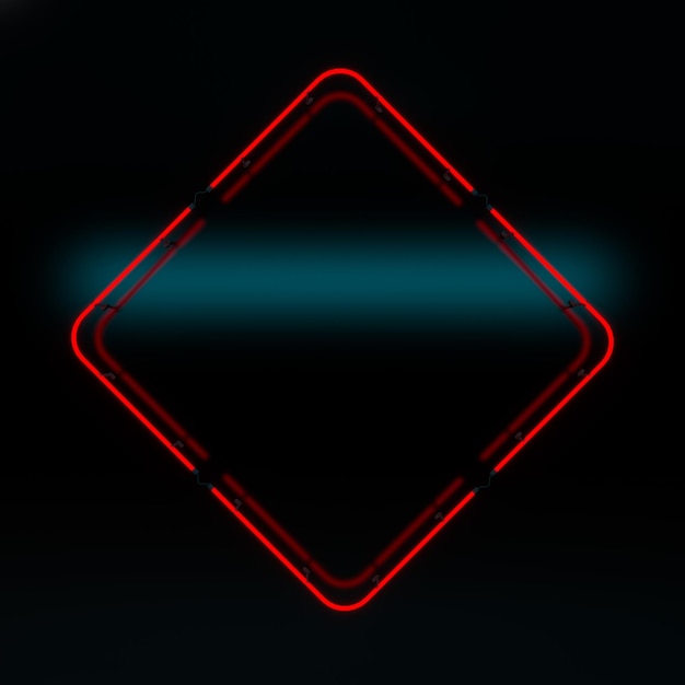Signo de neón rectangular Líneas geométricas brillantes Fondo abstracto con espacio de copia Ilustración 3D