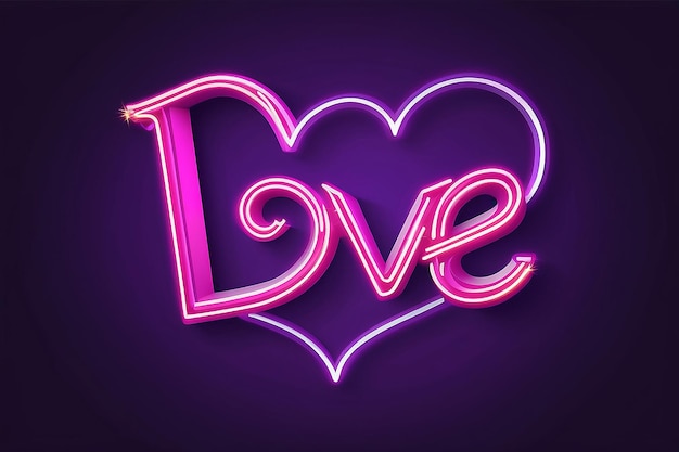 Signo de neón Retro neón Signo de amor en fondo púrpura Elemento de diseño para Feliz Día de San Valentín