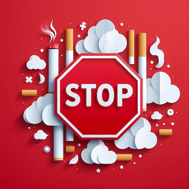 Signo de no fumar con cigarrillo STOP Fumar en diseño vectorial Ilustración para dejar de fumar