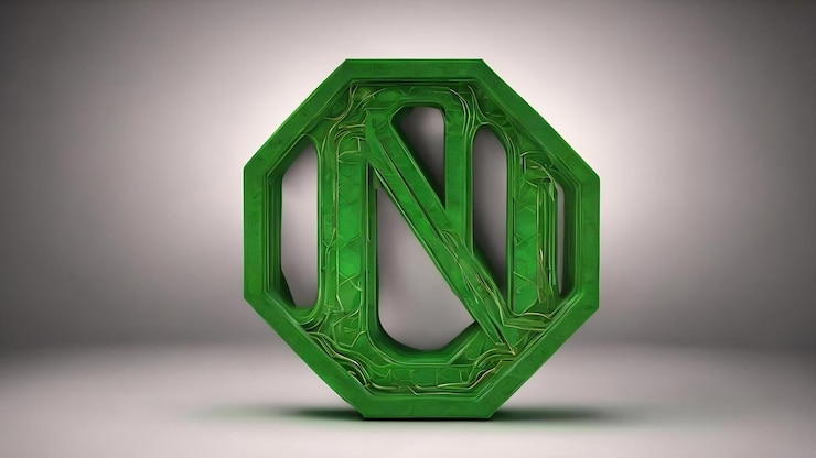 Foto signo nu letra del alfabeto griego símbolo hexágono verde
