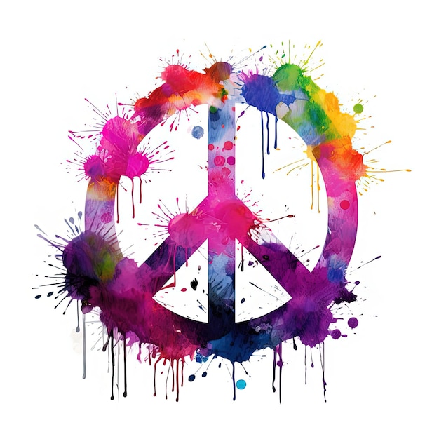signo de la paz dibujado en salpicaduras de pintura en rosa púrpura y verde ilustración vectorial