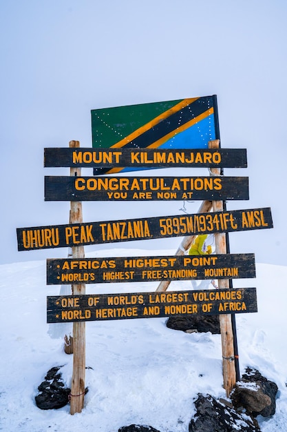 Signo de pico Uhuru, monte Kilimanjaro, la cima de África, Tanzania