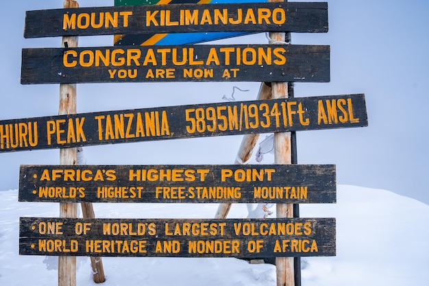 Signo de pico Uhuru, monte Kilimanjaro, la cima de África, Tanzania