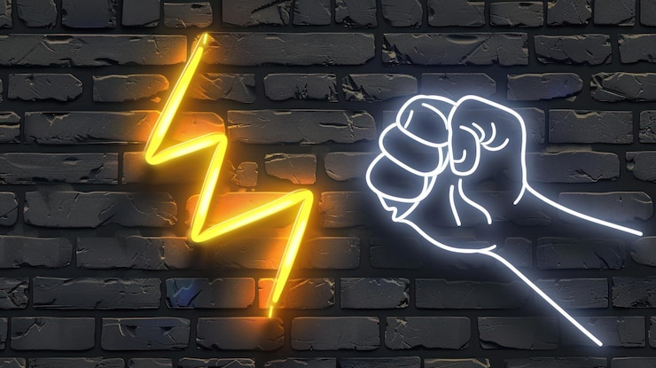 Foto signo de poder y fuerza de neón