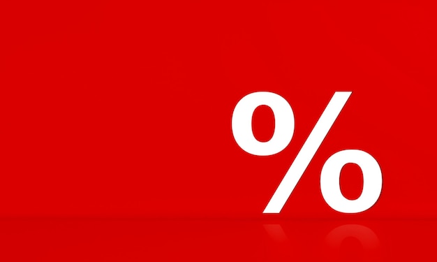 Signo de porcentaje blanco sobre fondo rojo con reflejo
