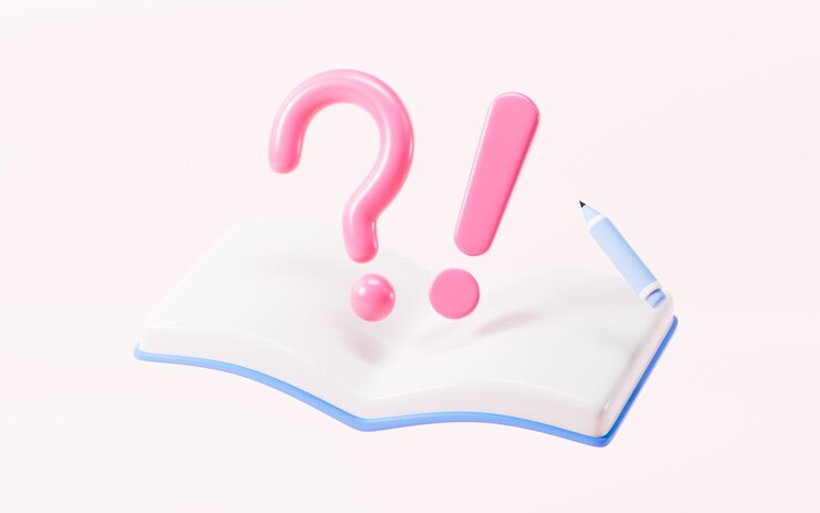 Foto signo de pregunta y libro pensar en un problema encontrar la respuesta renderización 3d