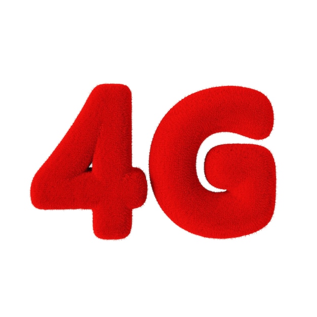 Signo de red 4G como piel roja sobre un fondo blanco. Representación 3D