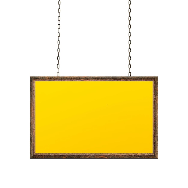 Signo sucio vacío de madera colgado en cadenas de hierro marco rectangular con vacío