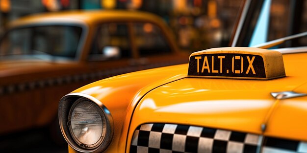 Signo de taxi a cuadros en la parte superior del primer plano del coche