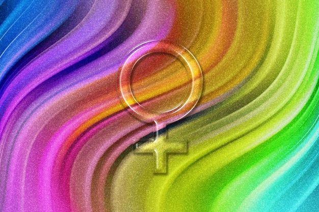 Foto signo de venus, símbolo del planeta venus, fondo de brillo del arco iris
