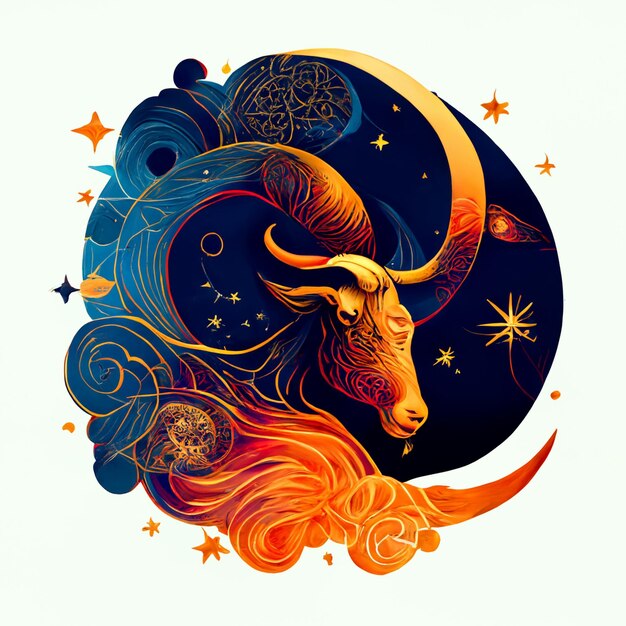 signo zodiacal de la cabra con un cuerno largo y una ai generativa creciente