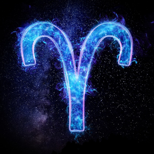 Foto signo zodiacal de neón aries para horóscopo astrológico