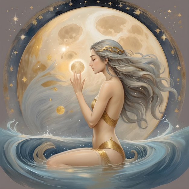 Signo del zodiaco Acuario hermosa mujer de agua