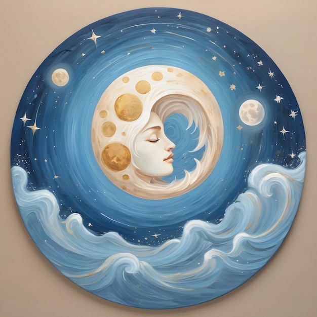 Foto signo del zodiaco acuario una pintura de una mujer con la luna en el fondo