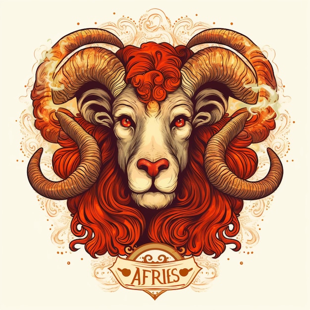 Signo del zodíaco aries con cabello rojo y cara de cabra ai generativo