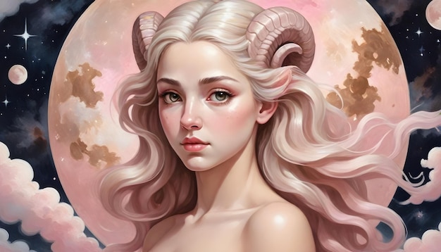 Signo del zodiaco Aries una chica con cuernos