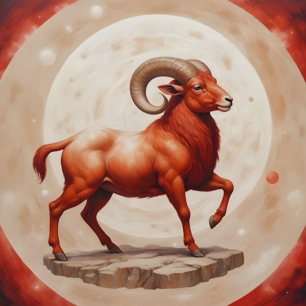 Signo del zodiaco Aries un dibujo de un carnero con un círculo rojo a su alrededor