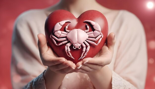 Foto signo del zodiaco cáncer mujer hermosa universo fondo corazón rojo horóscopo del amor