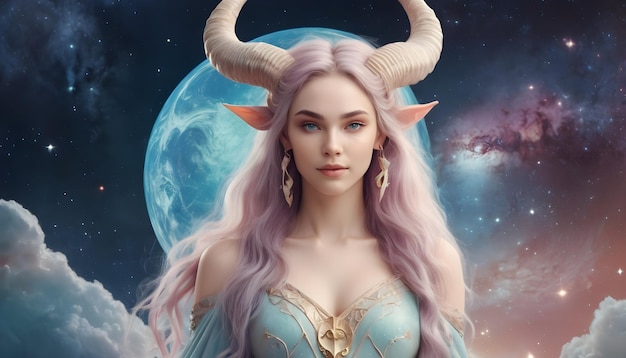 Signo del zodiaco Capricornio Mujer hermosa El fondo del universo