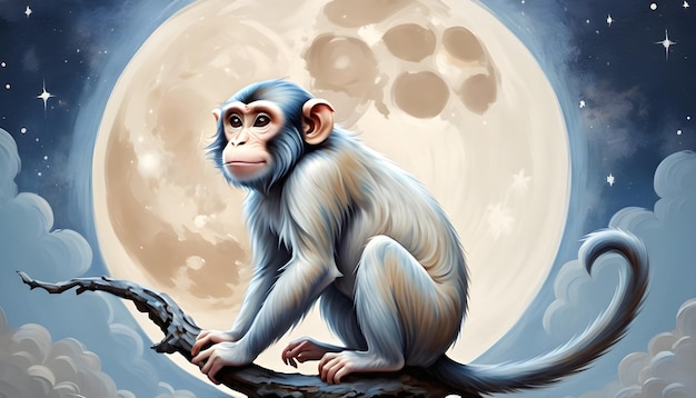 Signo del zodiaco chino Mono un dibujo de un mono sentado en una rama