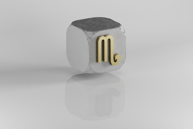 Signo del zodiaco dorado Escorpión en un fondo de cubo Ilustración de renderización 3D