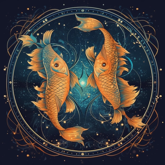 Signo del zodiaco de dos peces en un círculo con un ai generativo de fondo starr