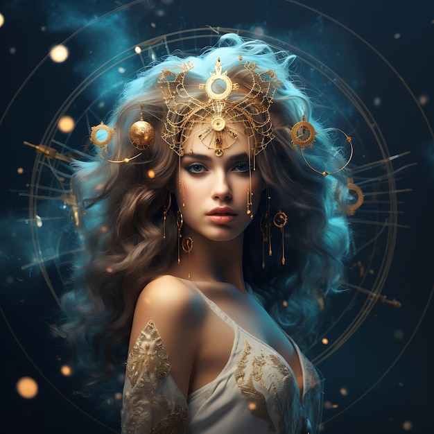 Signo del zodiaco hermosa chica con fondo de fantasía