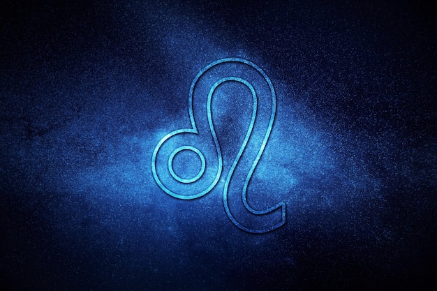 Signo del zodiaco Leo, cielo nocturno, fondo de astrología del horóscopo, símbolo del horóscopo Leo, horóscopo azul